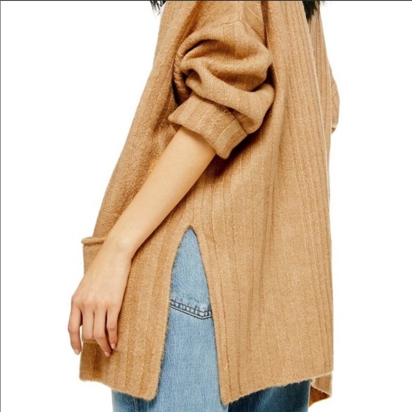 ✅Topshop Long Midi Open Cardigan Sweater Camel 12 - Picture 8 of 12